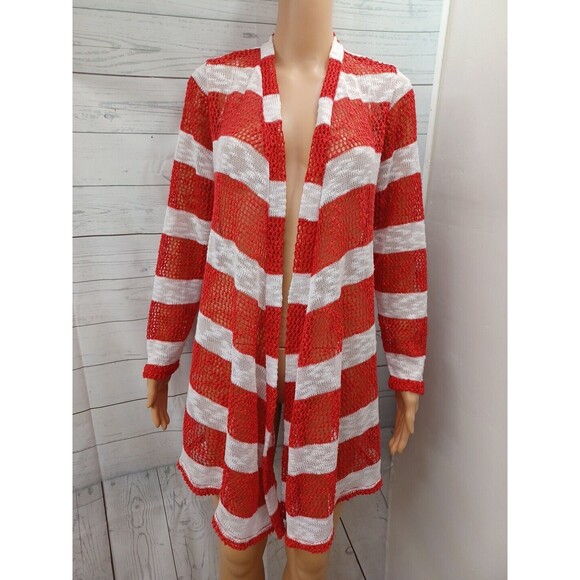 Retro Threads Crochet Open Cardigan Sweater Red White Sz L - Picture 1 of 10